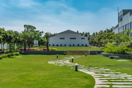 The Green Banquet lawn at Sportico Resorts near Bangalore